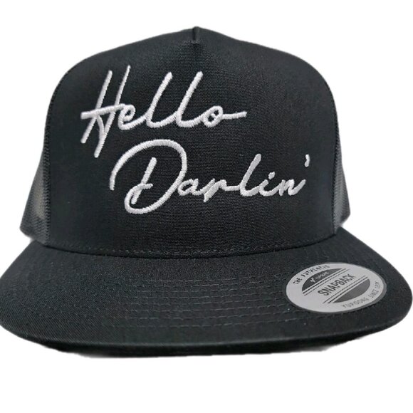 Hello Darlin Mesh Snapback Direct Embroidered Trucker Hat Cap Black - Picture 1 of 4